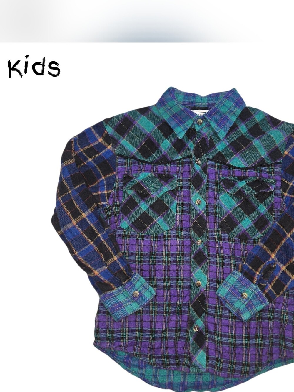 French Toast multicoloured plaid flannal button up shirt Size 8 years